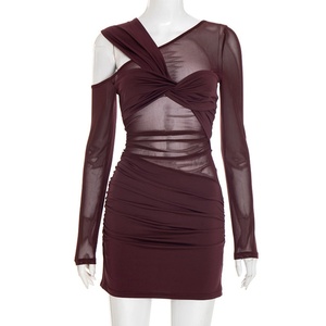 Viviblook C25DS227 Vestidos de mujer Sexy Otoño Sexy Malla de manga larga Slim Fit See Through Twist Mini vestidos casuales para mujeres - Product Image 2