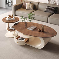 Table basse ovale en pierre avec espace de rangement, durable, écologique, design moderne, meubles de salon pour petites maisons