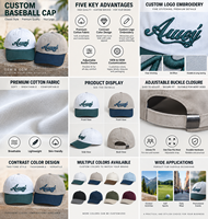 Casquettes de sport personnalisées à 6 panneaux avec logo brodé en 3D, en coton premium, bicolores, style baseball, non structurées, pour femmes
