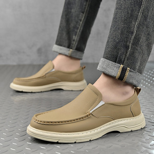 Mocasines Beige Caqui para Hombre, de Piel Suave, Tacón Bajo, Estilo Casual, Color Sólido, Suela Adhesiva, Estilo Juvenil - Product Image 4