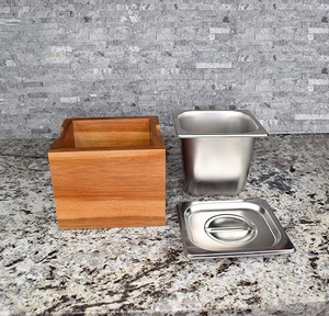 Insertion de ciment en acier inoxydable de haute qualité, bac de comptoir avec couvercle et boîte en <span class=keywords><strong>bois</strong></span> d'acacia, petit flacon de cosplay de cuisine - Product Image 3