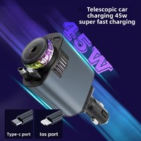 Câble rétractable de charge rapide Type-C PD 5-en-1, diffuseur d'aromathérapie pour voiture, diffuseur d'air ciel étoilé, chargeur de téléphone
