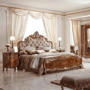 Amerikan tarzı lüks klasik katı ahşap yatak antika tasarım ahşap kral yatak odası takımı mobilya