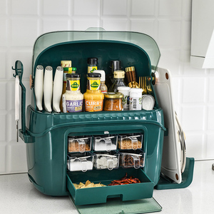 Soporte de plástico para almacenamiento de especias, gran capacidad para el hogar, estante multifuncional con tapa - Product Image 1