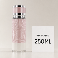 Flacon de parfum en verre rose de luxe vide en gros, motif dentelle florale, bouchon argenté cylindrique 250 ml, personnalisable et rechargeable