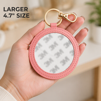 Porte-clés rond en cuir de 12 cm pour kit de broderie DIY, breloque de sac florale de luxe faite à la main, porte-clés artisanal en cuir rose