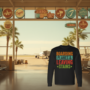 Maglietta a maniche lunghe vintage con stampa di aerei retrò e scritte che ricordano le vacanze - Product Image 3