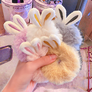 2025 Bán Buôn Dễ Thương Sang Trọng Thỏ Tai Đàn Hồi Tóc Ban Nhạc Fluffy <span class=keywords><strong>Bunny</strong></span> Tai Scrunchies Ban Nhạc Cao Su Tóc Quan Hệ Cho Phụ Nữ - Product Image 2