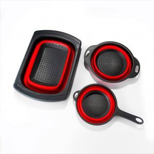 High Quality <b>Plastic</b> Fruit Vegetable Wash <b>Colander</b> 3 Pieces Collapsible Silicone Food Washing Strainer Basket - Product Image 2