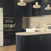 Armoires de cuisine modulaires modernes personnalisables en mélamine noire, armoire de cuisine électrique au design intelligent en forme de U