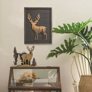 Wooden Deer Art <b>Rustic</b> Animal <b>Wood</b> Statues and Figurines Multilayer Woodland Elk Silhouettes Sculptures Decoration Home Decor - Product Image 1