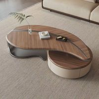 Nouveau modèle 2026 : Ensemble table basse et meuble TV en bois massif en forme de feuille – Style moderne et luxueux avec tiroirs pour le salon