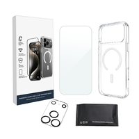 En stock – Vente en gros – Coque de téléphone 3-en-1 avec protection d'écran en verre trempé 9H et protection d'objectif d'appareil photo pour iPhone 14 15 16 17 18 Pro Max