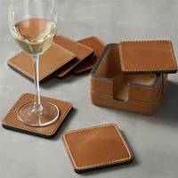 Cadeau d'affaires de haute qualité pleine fleur en cuir véritable tasse caboteur Table basse tapis tasse sous-verres