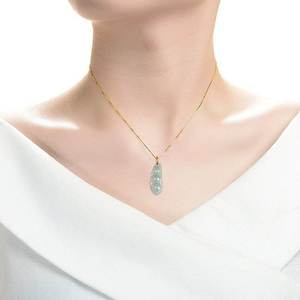 Colgante de Jadeíta Natural con Forma de Frijol, Oro de 18K, Estilo Chino, Joyería para Mujer, Regalo con Certificado de Tasación D060 - Product Image 4