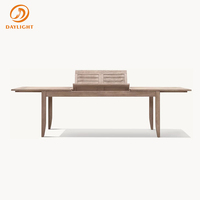 Ensemble de salle à manger d'extérieur en teck en forme de bateau, base en arche, table rectangulaire arrondie avec chaises rembourrées, résistant aux intempéries et anti-pourriture