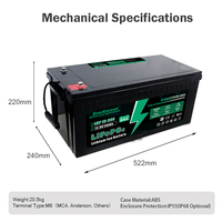 Denizcilik Sınıfı 12.8V 200Ah LiFePO4 A Sınıfı Batarya LDP 12-200 6000 Döngülü Akıllı BMS 4 Hücreli Maksimum Yük Güneş Enerjisi Depolama Sistemleri