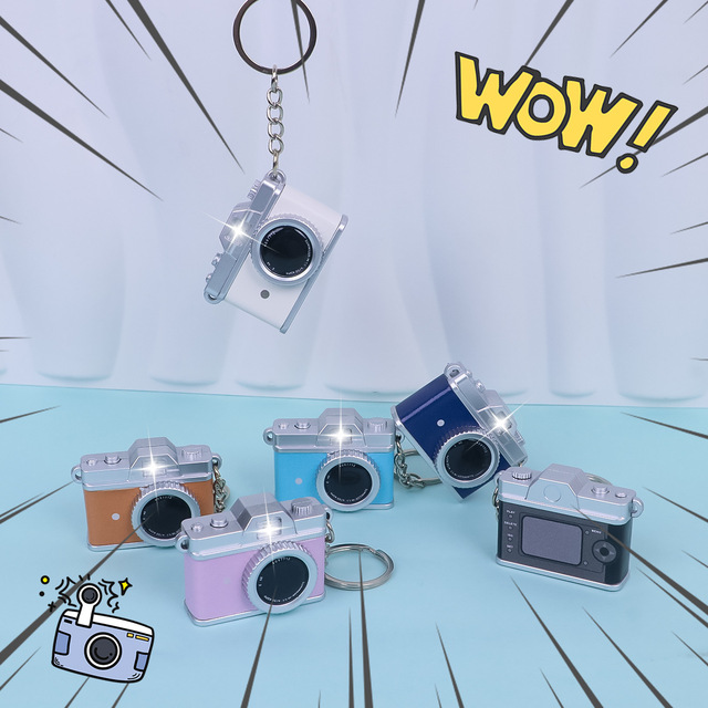 Cute Miniature Retro Camera Keychain Pendants Little Gifts with Light Sound for Students and Friends PVC Plastic Material