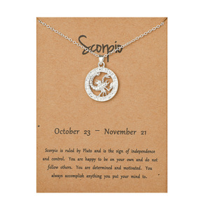 Collana con Ciondolo Zodiacale in Lega Traforata, <span class=keywords><strong>Segni</strong></span> Astrologici Acquario Leone Scorpione Toro Bilancia, 12 Costellazioni - Product Image 3