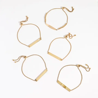 Bracelet barre incurvée gravable en or 18 carats PVD, perles, acier inoxydable 316L, réglable, personnalisable, étanche, pour femme
