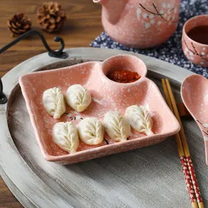 De estilo japonés de dumplings placas aperitivos placa con inmersión platillo para uso en restaurantes