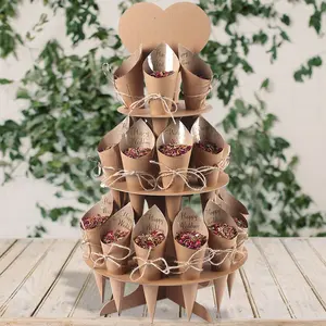 Wedding Confetti Cone Stand Kraft Paper Tray Rustic Wedding Confetti Cone Holder With Stand Sets Support Wedding Party