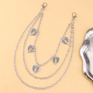 โซ่คล้องกางเกงโลหะหลายชั้นรูปหัวใจขนนก สีเงินทิเบต สไตล์ฮิปฮอป ใช้ได้ทุกวัน - Product Image 3