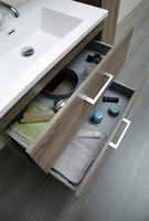 Ensemble de meubles de salle de bain design moderne avec vasque en céramique, panneau en mélamine, construction en MDF, miroir mural, système de fermeture douce