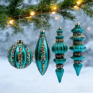 Adorno de Vidrio en Forma de Cebolla con Diseño de Espiral Azul Pavo Real de Inspiración Vintage, Artesanía de Vidrio Hecha a Mano para Decoración Festiva del Hogar, Venta al Por Mayor - Product Image 1