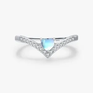 Hot Sale Genuine 925 Sterling Silver Heart Love MoonStone Band Fine Jewelry Fashion Exquisite Arrow Cocktail Rings For Women