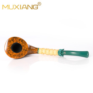 Muxiang Handmade Briarwood Pipe Bent Shape Bamboo Joint Tobacco Pipe Solid Wood Gift Box - Product Image 3