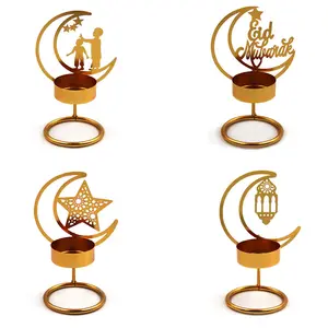 Ramadan Decorativo Lua Forma Ferro Candle Holder Eid Mubarak Candlestick Candle Stand Para Home Decorações