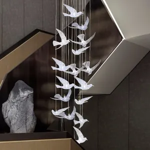 高品质现代设计师装饰楼梯吊灯天花板发光二极管吊灯飞鸟透明