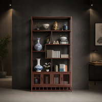 Nouvelle vitrine en bambou de style chinois, 4 portes, design rétro classique, étagère de rangement et de présentation multifonctionnelle pour salon