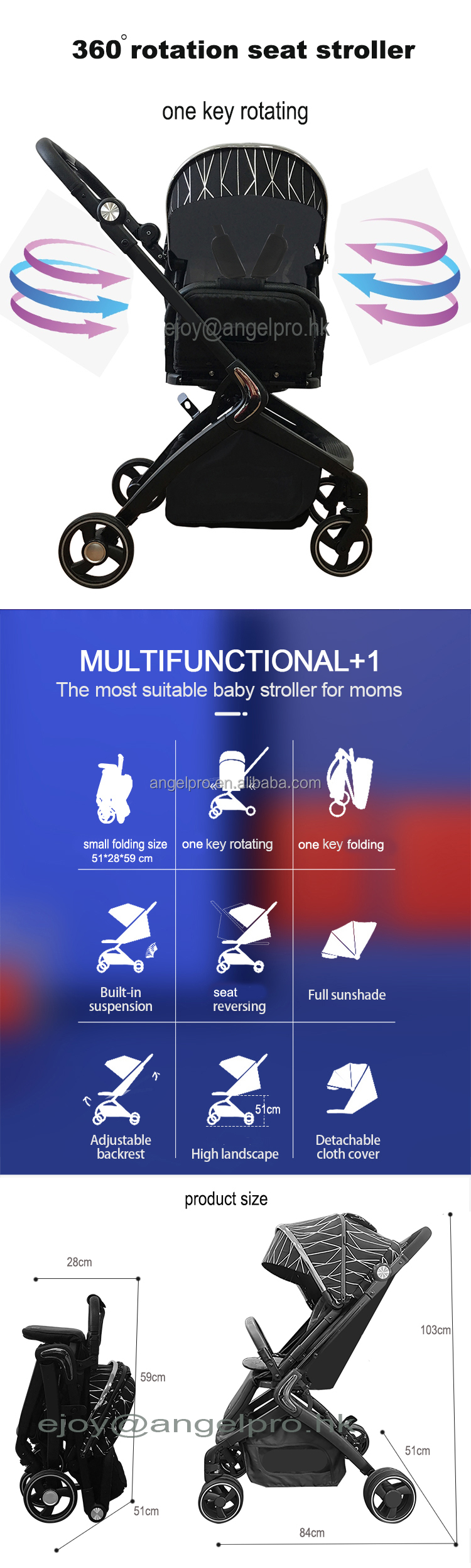 customized baby stroller 360 degree rotated two way facing reversible magic stroller baby