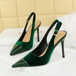 Chaussures d'été à talons hauts pour femmes en daim épaissi, à bout peu profond, avec design ajouré et bride arrière cousue - Product Image 2