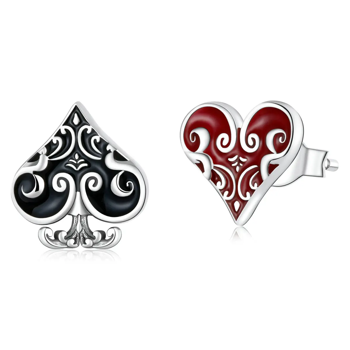 New Vintage Poker Peach Heart Earrings, Dark Black Queen Style S925 Silver Earrings, Versatile and Luxury