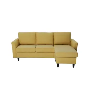 Ярко-желтый простой современный тканевый мягкий L-образный комбинированный секционный диван для гостиной