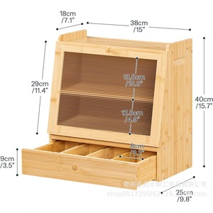 Boîte de rangement pour pain en bambou, organisateur de comptoir de cuisine en bois avec couvercle transparent en acrylique, organisateur de condiments multicouche, rangement de bureau - Product Image 4