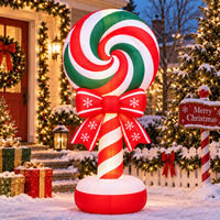 Sucette gonflable de Noël de 1,80 m avec nœud et motif flocon de neige en tissu Oxford 240D, décoration de jardin extérieure pour les fêtes