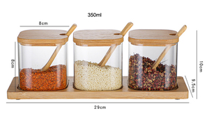 Bambus-und Holz abdeckung Borosilikatglas-Gewürz glas Küchengewürzglas-<span class=keywords><strong>Set</strong></span> mit Holz löffel - Product Image 3