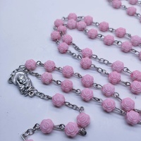 Collier religieux vierge marie, chaîne de perles en plastique, chapelet avec pendentif croix de jésus