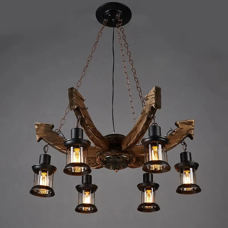 Lampu gantung Led Vintage, lampu pencahayaan gantung Led Vintage, suspensi kopi kamar tidur, lampu langit-langit kayu untuk dekorasi rumah, lampu kayu Solid