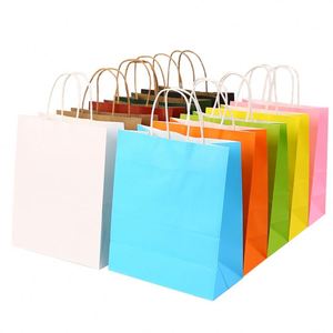 Wholesale Eco-Friendly Classic <b>Small</b> Custom Recyclable Kraft Gift <b>Bags</b> Brown <b>White</b> Confectionery Packaging with Handles - Product Image 1