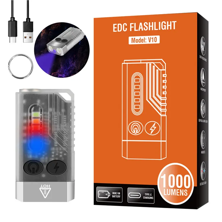 Mini Powerful EDC Keychain Flashlight with Magnet UV 365 Light Super Bright 1000LM,Rechargeable IP65 Waterproof 12 Modes Light