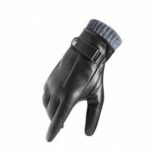 Gants d'hiver pour hommes en cuir de mouton noir, écran tactile, chauds - Product Image 1