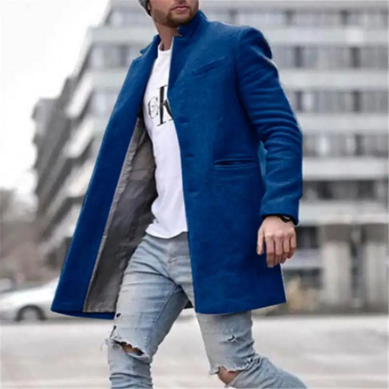 Winter men Thicken Keep warm fashion casual Solid color Long Loose Polyester Overcoat coat