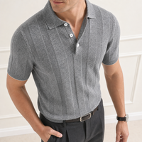Polo tricoté côtelé personnalisé OEM pour homme, à manches courtes et revers, idéal pour l'été