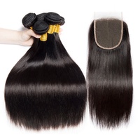 Fuxin — lot de mèches brésiliennes naturelles avec Closure, qualité 12a, cheveux bruts sans traitement, tissage de cheveux humains sur le front
