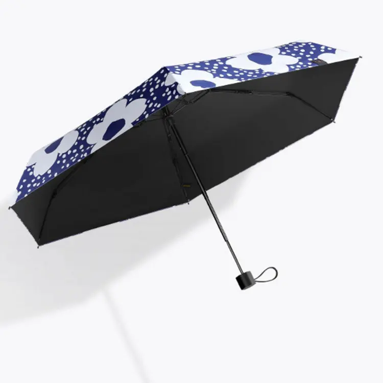 사용자 정의 슈퍼 미니 UV 코팅 여행 5 접이식 수동 오픈 블루 플라워 프린트 우산